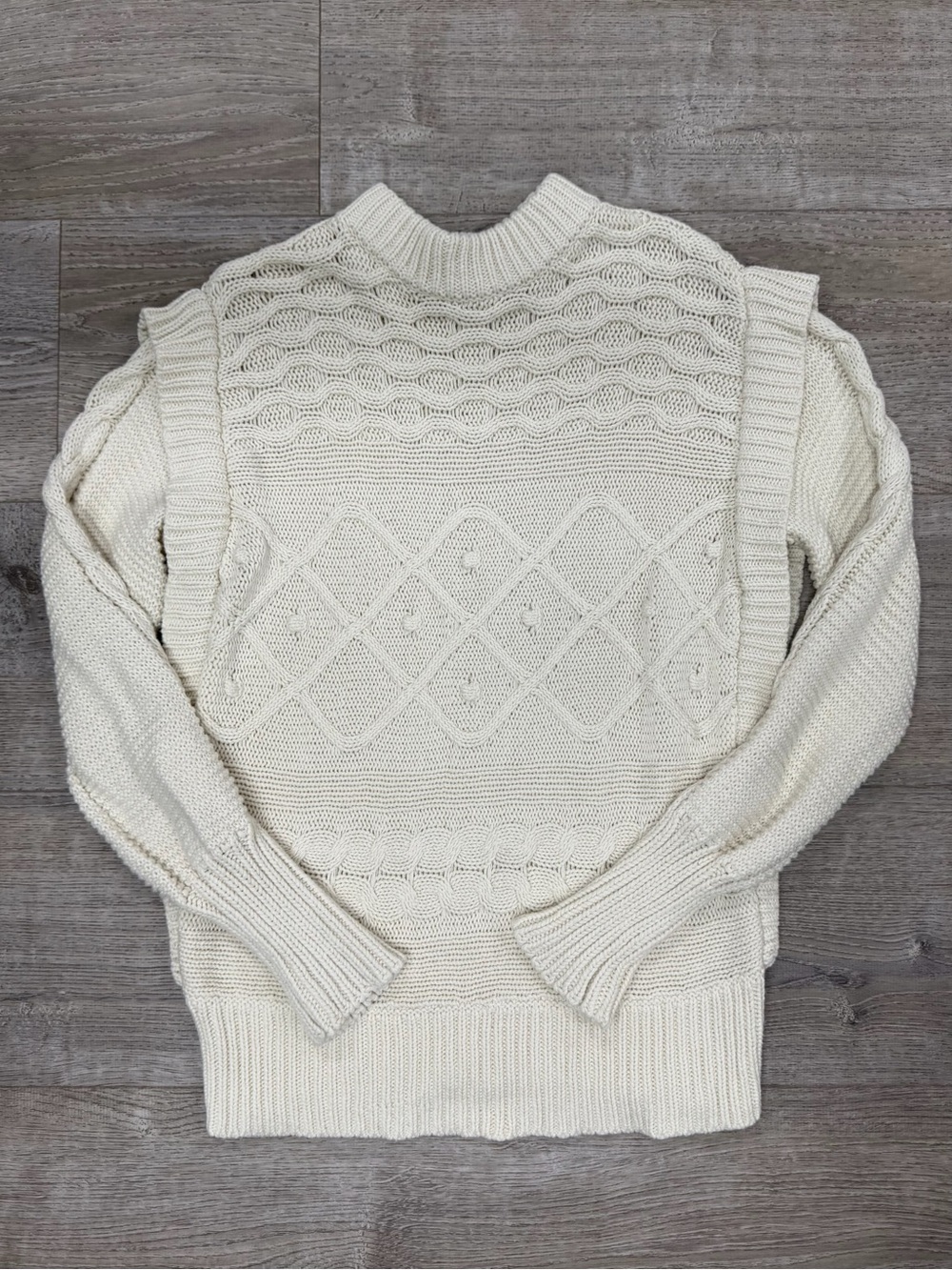 a.n.a Men's Cream Cable Knit Crewneck Sweater